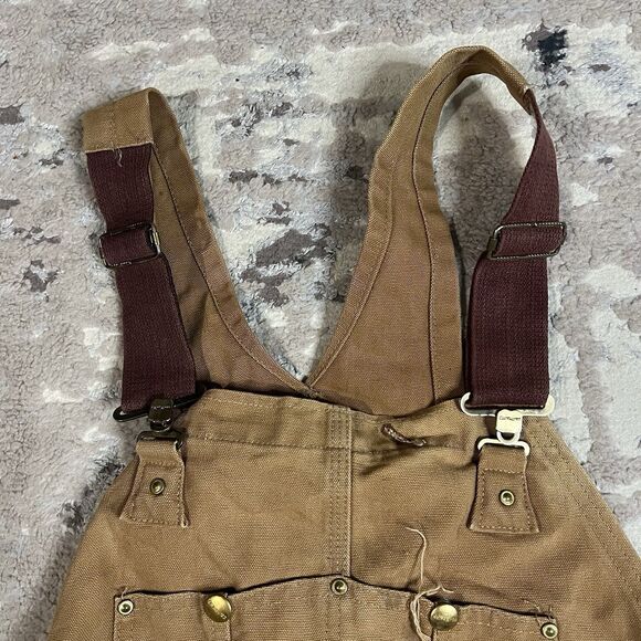Vintage Carhartt Bib Carpenter Overalls Mens 46x34 Brown Duck Double Knee USA - Picture 3 of 16